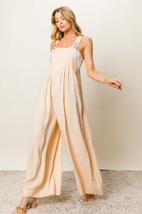 BiBi Texture Sleeveless Wide Leg Jumpsuit.