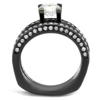 TK1175LJ IP Light Black  (IP Gun) Stainless Steel Ring With AAA Grade CZ in Clear.