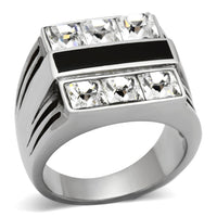 High Polished (No Plating) Stainless Steel Ring With Top Grade Crystal in Clear