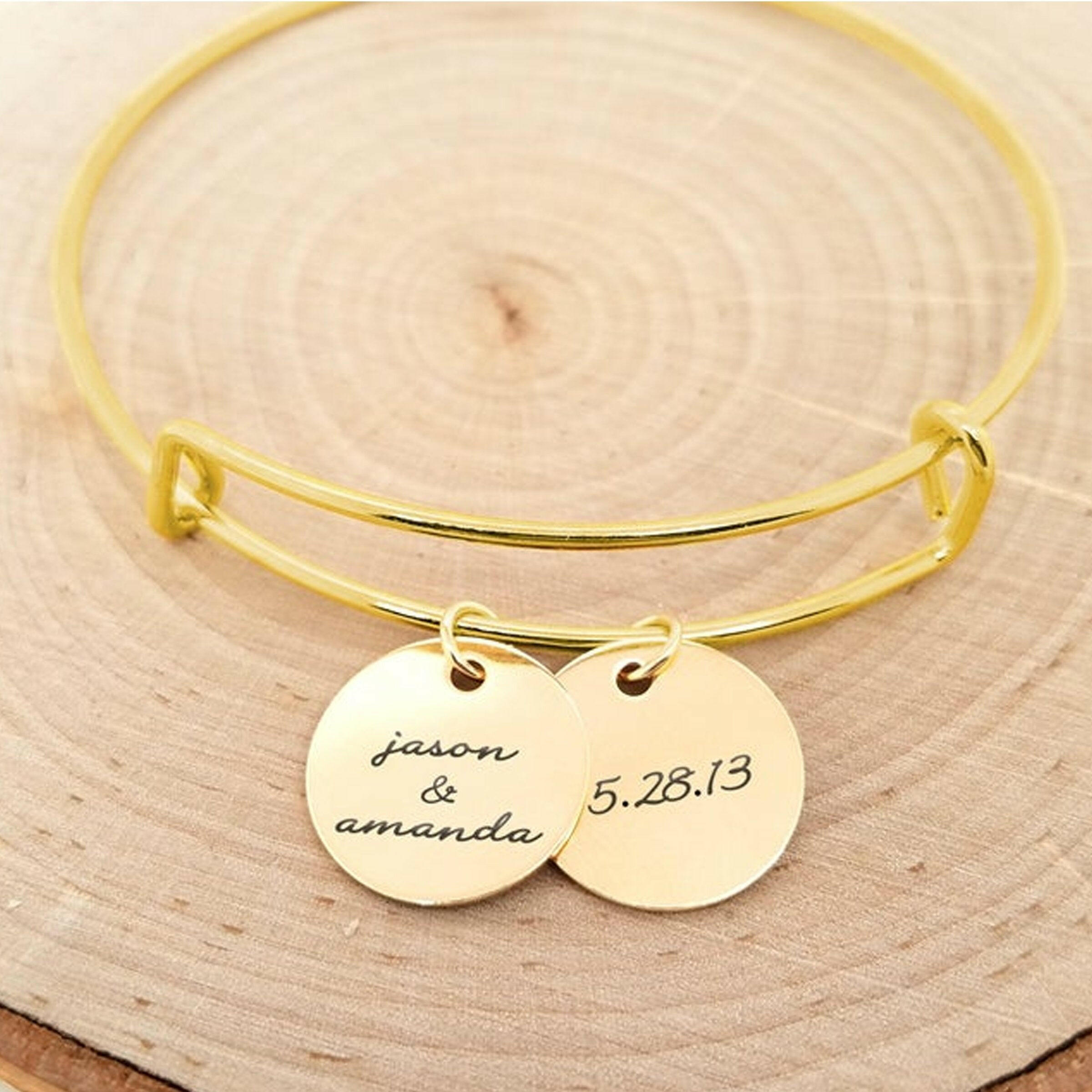 Personalized Silver Bangle - Anniversary Bracelet