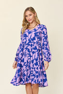 Double Take Full Size Printed Ruffle Hem Dress with Pocket.