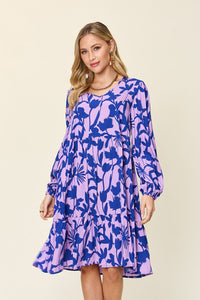 Double Take Full Size Printed Ruffle Hem Dress with Pocket.