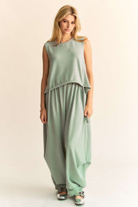 Davi & Dani Drawstring Hem Round Neck Tank and Pants Set.