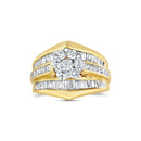 14K Yellow Gold 2-1/3 Cttw Diamond Cluster Channel Set Chevron Shaped Band Engagement Ring & Wedding Band Set (H-I Color.