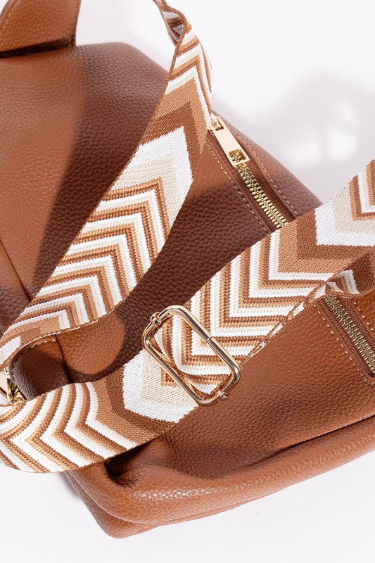 Fame PU Leather Chevron Strap Crossbody Bag.