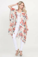 Open Front Knee Length Floral Cardigan.