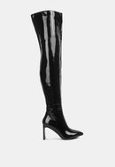 Minkles Patent Pu Long Slim Block Heeled Boots.