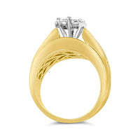 14K Yellow Gold 2-1/3 Cttw Diamond Cluster Channel Set Chevron Shaped Band Engagement Ring & Wedding Band Set (H-I Color.