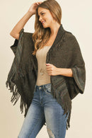 Fringe Stripe Open Front Kimono.