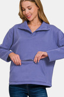 Zenana Turtleneck Half Snap Fleece Sweatshirt.