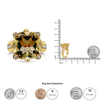 18K Yellow Gold 15x15mm Cushion Cut Lemon Quartz and 1/4 Cttw Diamond Accented Cocktail Ring (F-G Color, VS1-VS2 Clarity.