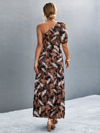 Printed Tie Waist One Shoulder Maxi Dress