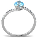 High Polished (No Plating) Stainless Steel Ring With AAA Grade CZ in Sea Blue