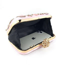 Satin Vintage Women Evening Bags Metal Flower Luxury Diamonds Clutch.