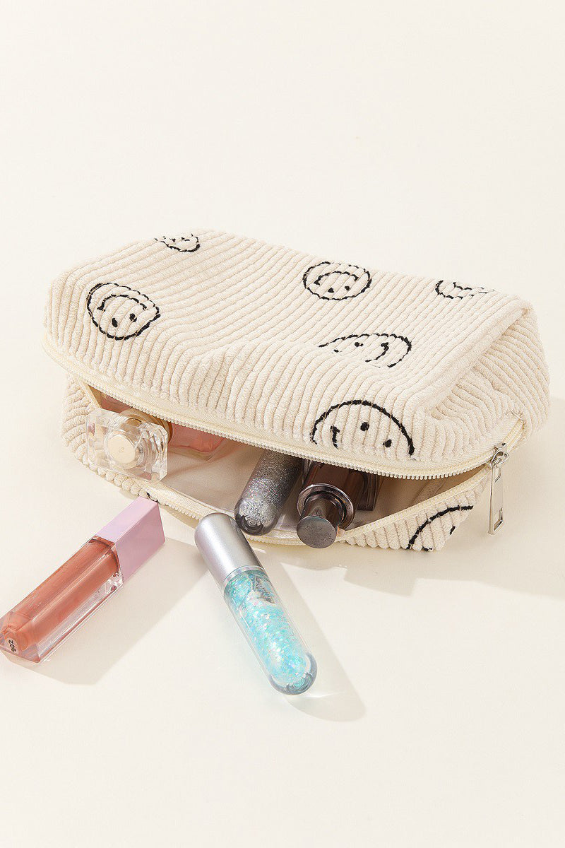 Zenana Smiley Face Corduroy Cosmetic Pouch.