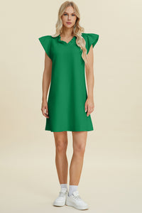 Double Take Full Size Ruffled V-Neck Cap Sleeve Dress.