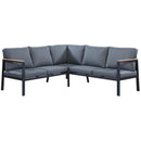 Rossio Outdoor 4 Piece Sectional Sofa,Matte Charcoal Aluminum Frame,Teak Finished.