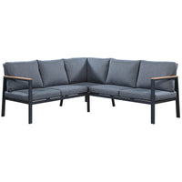 Rossio Outdoor 4 Piece Sectional Sofa,Matte Charcoal Aluminum Frame,Teak Finished.