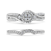 .925 Sterling Silver 1/3 Cttw Composite Diamond Frame Bypass Bridal Set Ring and Band (I-J Color, I2-I3 Clarity).