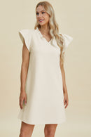 Double Take Full Size Ruffled V-Neck Cap Sleeve Dress.