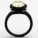 TK1298 IP Black(Ion Plating) Stainless Steel Ring With Top Grade Crystal in Light Smoked.