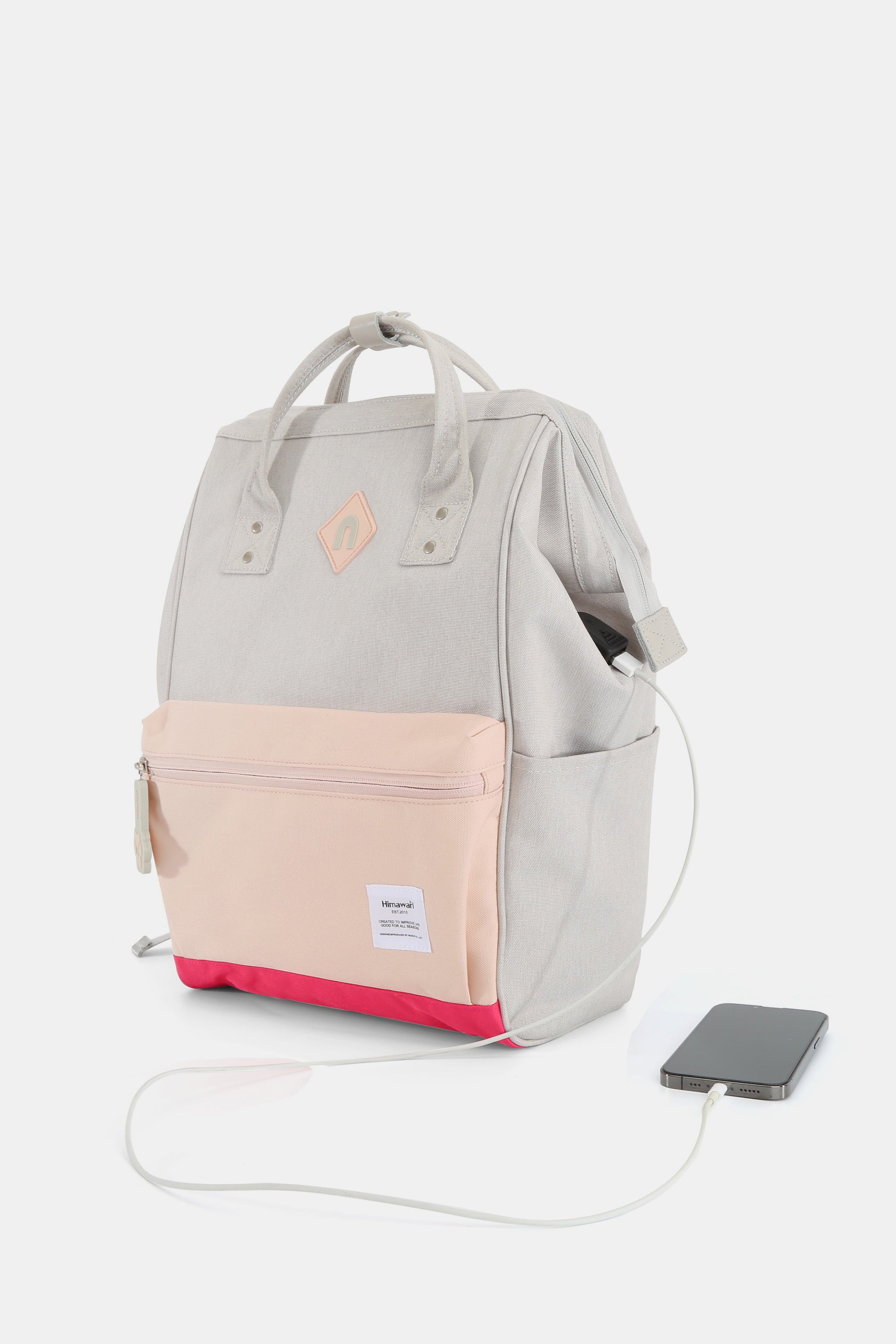 Himawari Contrast Waterproof Backpack Bag with External USB Port.