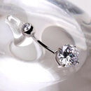 14Kt White Gold Navel Ring With Prong Set CZ.