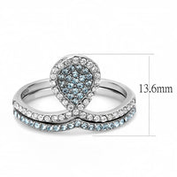 High Polished (No Plating) Stainless Steel Ring With AAA Grade CZ in Sea Blue