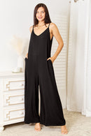 Double Take Full Size Soft Rayon Spaghetti Strap Tied Wide Leg Jumpsuit.