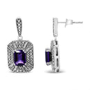 .925 Sterling Silver Diamond Accent and 7x5mm Purple Amethyst Stud Earrings (I-J Color, I2-I3 Clarity).