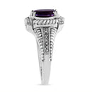 .925 Sterling Silver Prong Set Natural Oval Shape 9X7 MM Purple Amethyst Solitaire and Diamond Accent Ring (I-J Color, I.