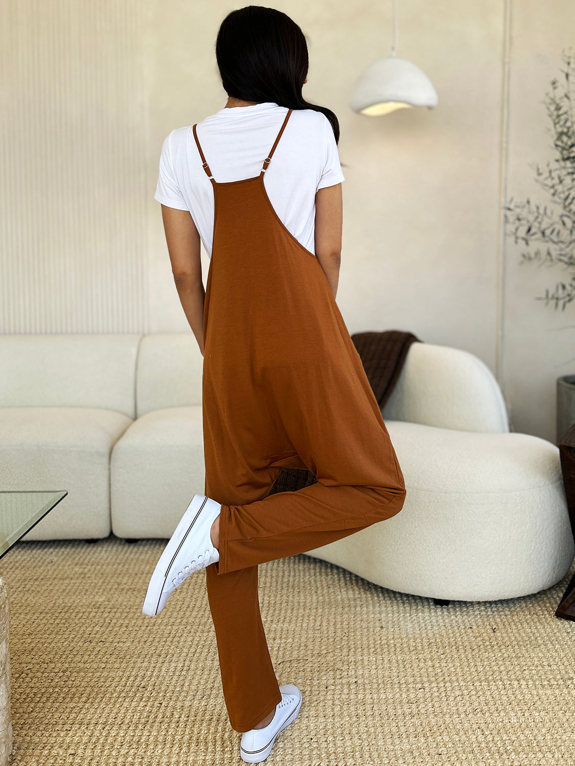 Double Take Full Size Sleeveless V-Neck Pocketed Jumpsuit.