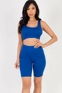 Solid Color Crop Tank Top & Biker Shorts Active Set (CAPELLA).