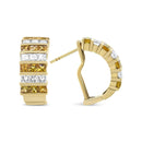 18K Yellow Gold 1 3/4 Cttw Invisible Set Princess Cut Diamond and 2.5mm Yellow Sapphire Huggie Hoop Earrings (F-G Color,.