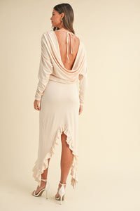 Mable Backless Asymmetric Ruffle Hem Dress.