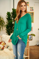 Premium Long Sleeve V-Neck Round Hem Top.