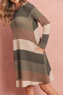 Long Sleeved Rib Stripe Pocket Dress.