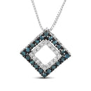 .925 Sterling Silver 1/2 Cttw Blue /White Diamond Rhombus 18" Pendant Necklace.