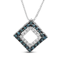 .925 Sterling Silver 1/2 Cttw Blue /White Diamond Rhombus 18" Pendant Necklace.