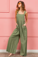 BiBi Ruched Wide Leg Overalls with Pockets.