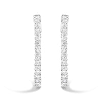 14K White Gold Natural Princess Cut Diamond Inside Out Hoop Earrings (G-H Color, SI2-I1 Clarity).