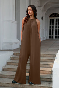 Double Take Full Size Tie Back Cutout Sleeveless Jumpsuit.