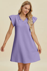 Double Take Full Size Ruffled V-Neck Cap Sleeve Dress.