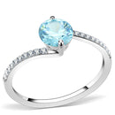 High Polished (No Plating) Stainless Steel Ring With AAA Grade CZ in Sea Blue