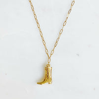 Golden Cowgirl Boot Necklace.