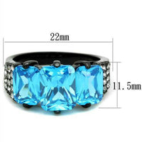 TK1866 IP Black(Ion Plating) Stainless Steel Ring With AAA Grade CZ in Sea Blue.