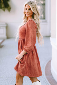 Kaylee Suede Square Neck Puff Sleeve Dress.