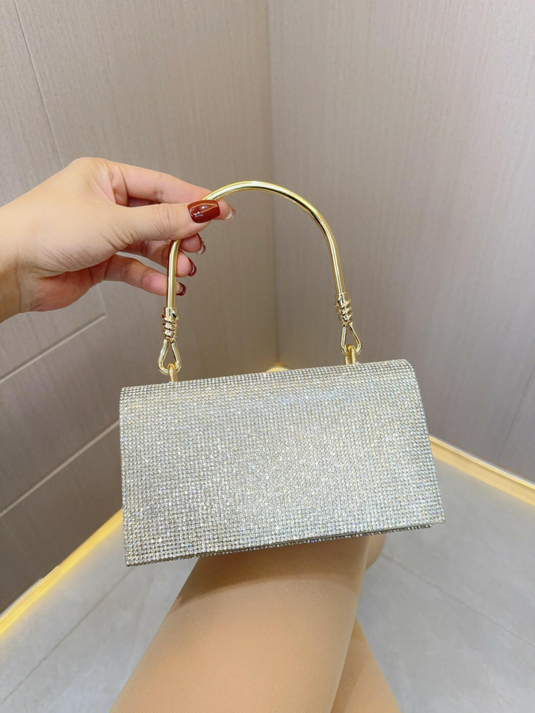 Rhinestone Evening Bag Wedding Birthday Banquet Party Purse Silver Shiny Clutch