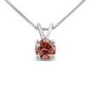 10K White Gold 1/4 Cttw Round Brilliant Cut Lab Grown Diamond 4-Prong Solitaire Pendant Necklace.