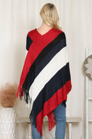 Hdf2099 - Color Block Fringe Poncho.